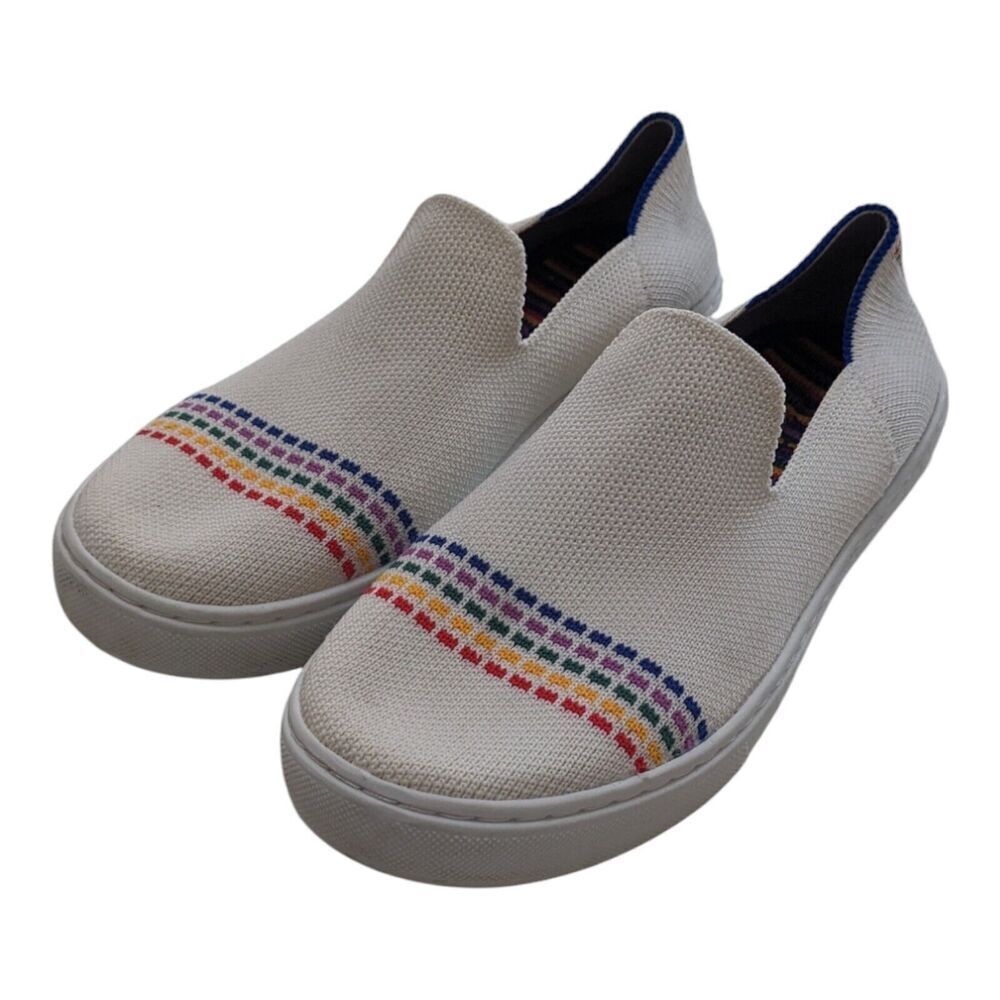 Rothy's The Kids Sneaker White Rainbow Knit Fabric Slip On Casual Girls US‎ 3
